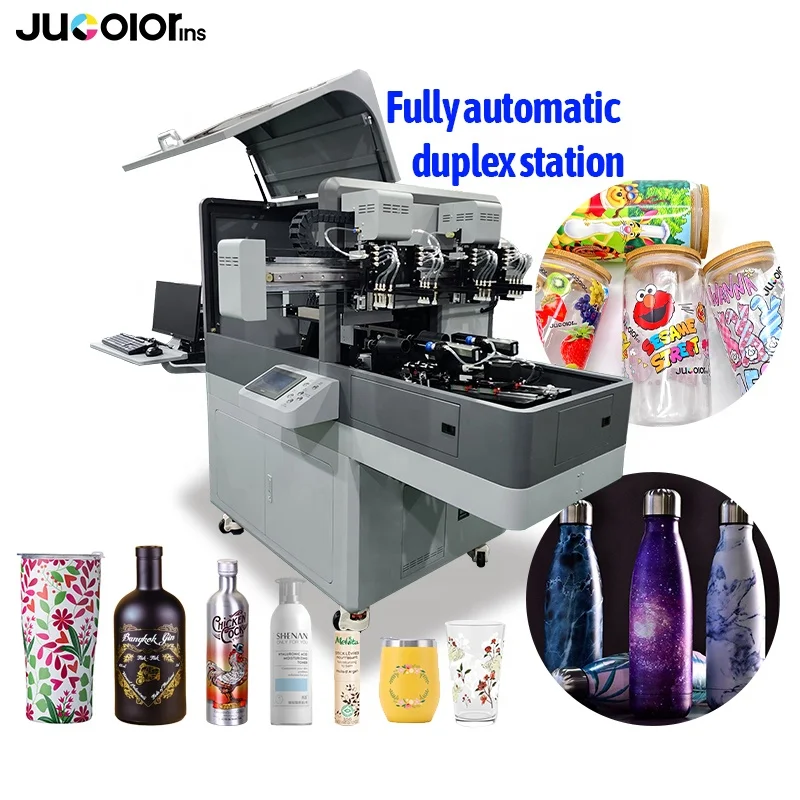 

Double-station manipulator tumbler 360 cylindrical kind shapes personalized high-speed UV cylinder bottle printer