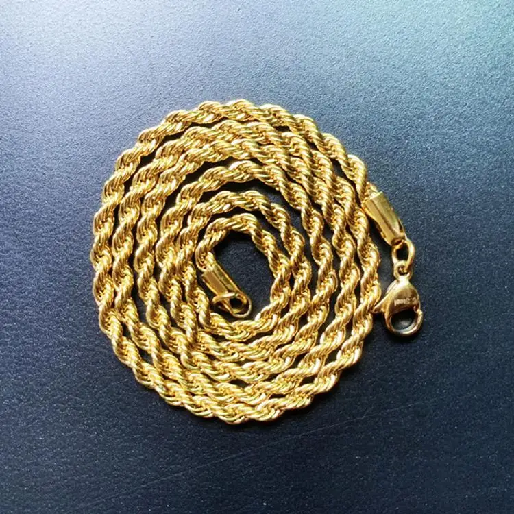 

3mm stainless steel twist chain various lengths vacuum plating men's hip-hop necklace, As picture