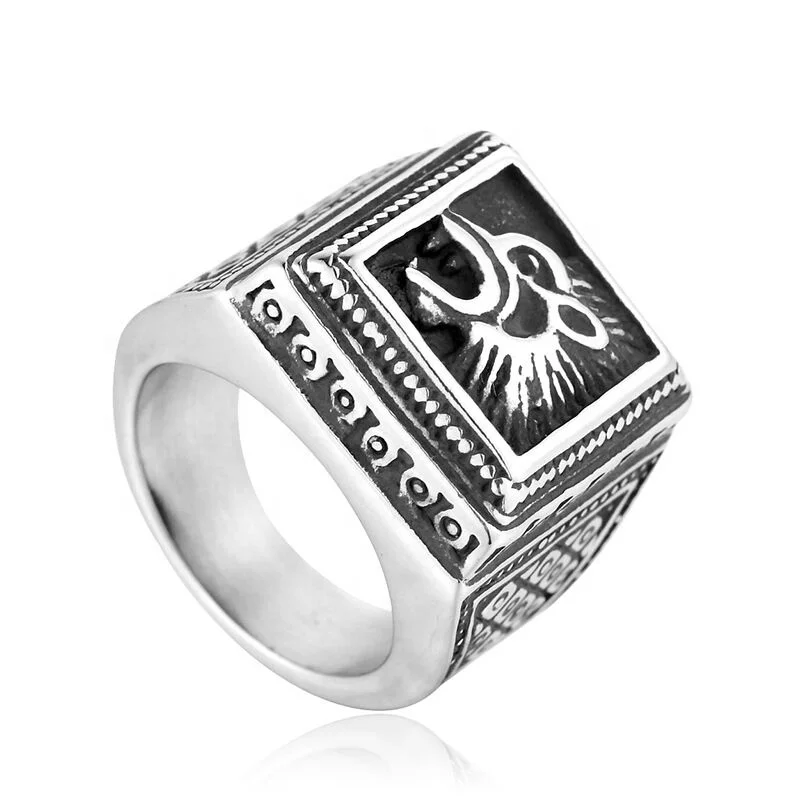 

Hot Selling Fashion Trend Punk Jewelry Vintage 316L Stainless Steel Gothic Wolf Printing Rings, Silver