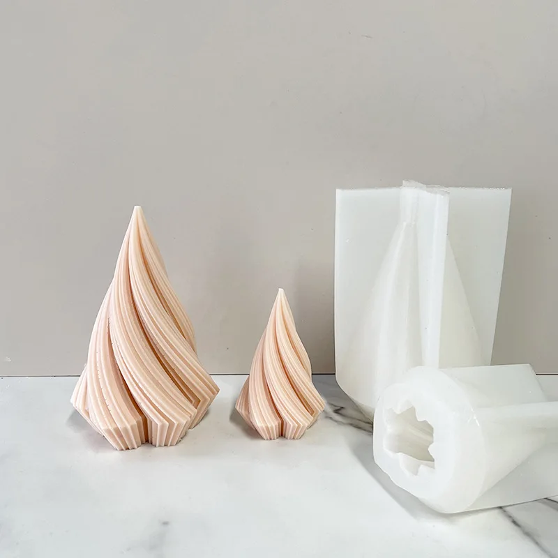 

New Decorative Handmade Irregular Candle Mold Abstract Conical Spiral Stripe Silicone Candle Mold, Pink
