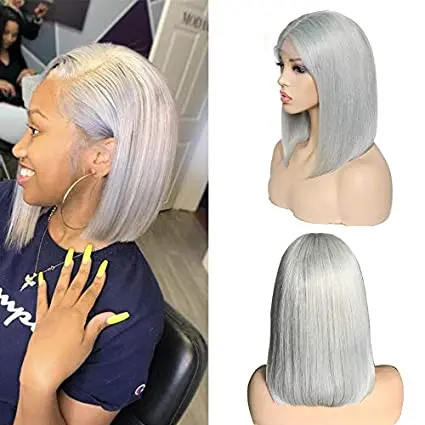 

Grey Lace Bob wig Straight Human Hair 13x4 Pre Plucked Short Cut Peruvian Virgin Hair 150% Density Glueless Bob Wig