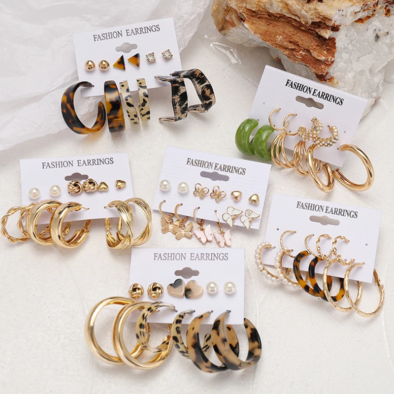 

Finetoo Trendy Leopard Acrylic Hoop Earrings Set Geometirc Gold Metal Hoop Earrings for Women Jewelry