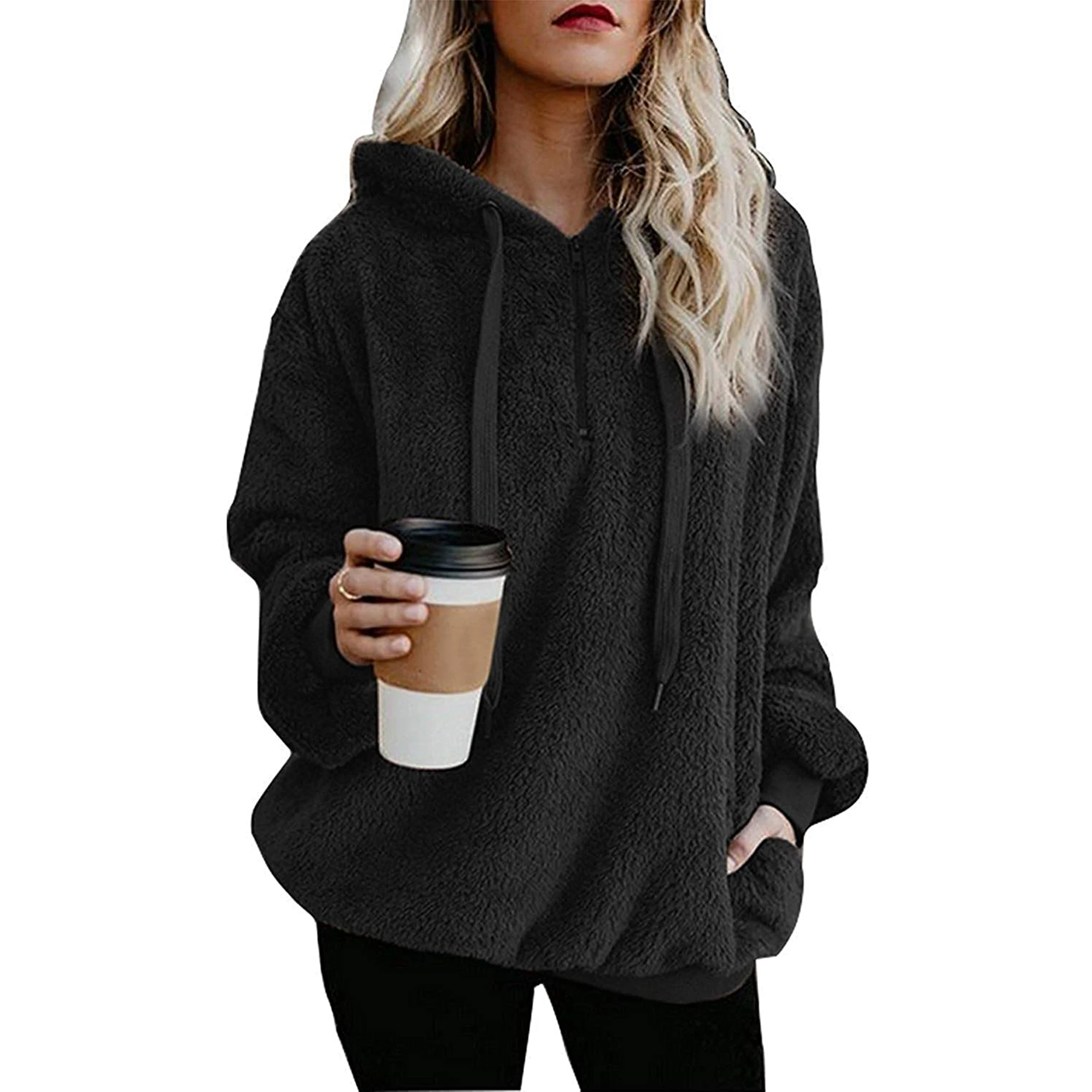 

Home textile china Fuzzy Fleece Tie Dye Fluffy Coat Women's Oversized Sherpa Pullover hoodie Hoodies & Sweatshirt with Pockets