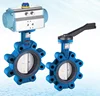 pneumatic Lug type concentric Butterfly valve with ISO mounting pad stainless steel material with handle lever or gear worm