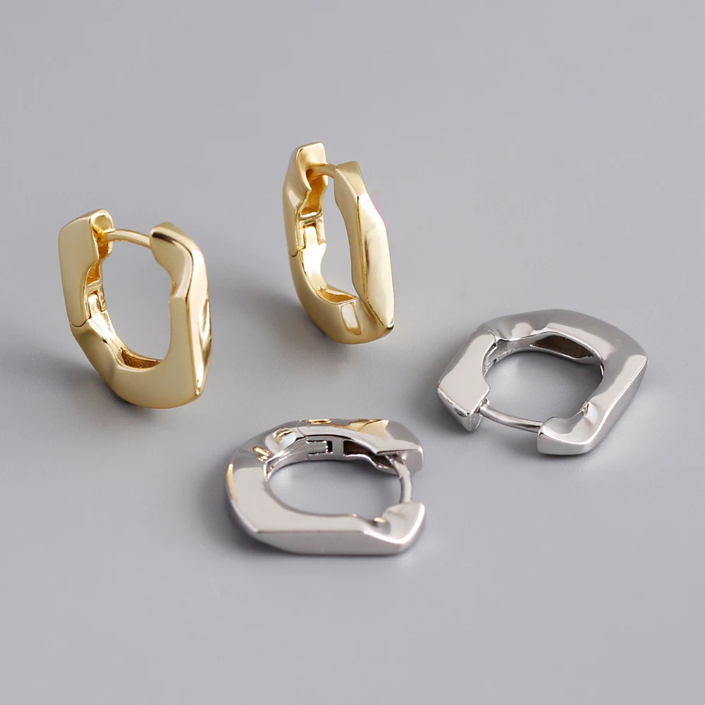 New Models Wholesale Fashion Jewelry 925 Sterling Silver Plain Irregular Gold Plated Hoop Earring Jewelry for Women