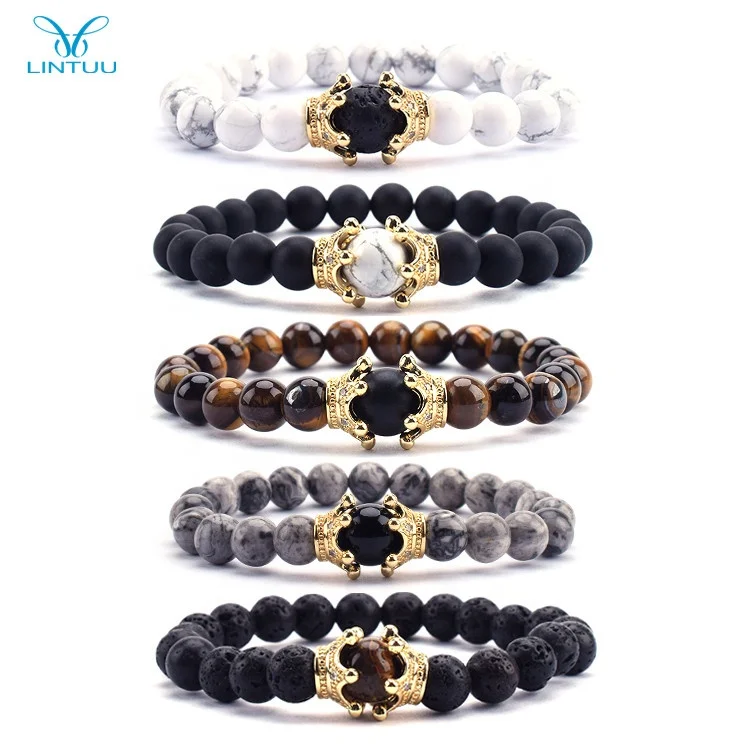 

2020 New Arrival 4 Colors Available Lava Stone Bracelet 8mm Gold Plated Natural Volcanic Lava Stone Diffuser Bracelet