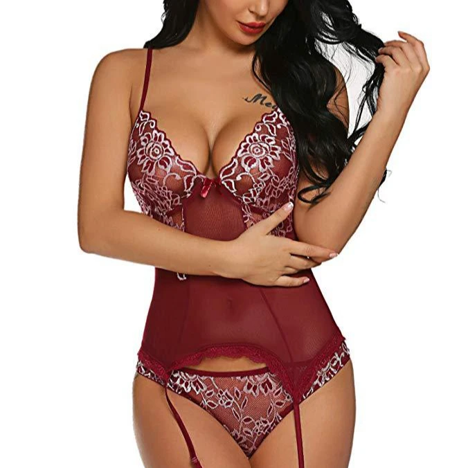 

Sexy gauze conjoined garter perspective lingerie, Black,purple,burgundy