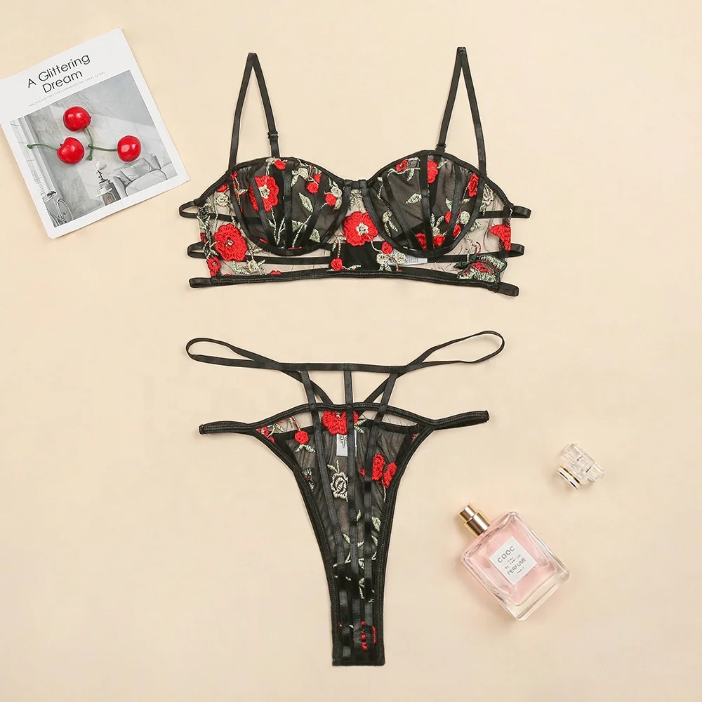 

Two Pieces Floral Bikini Bra Panty Set For Sexy Lingerie Girls