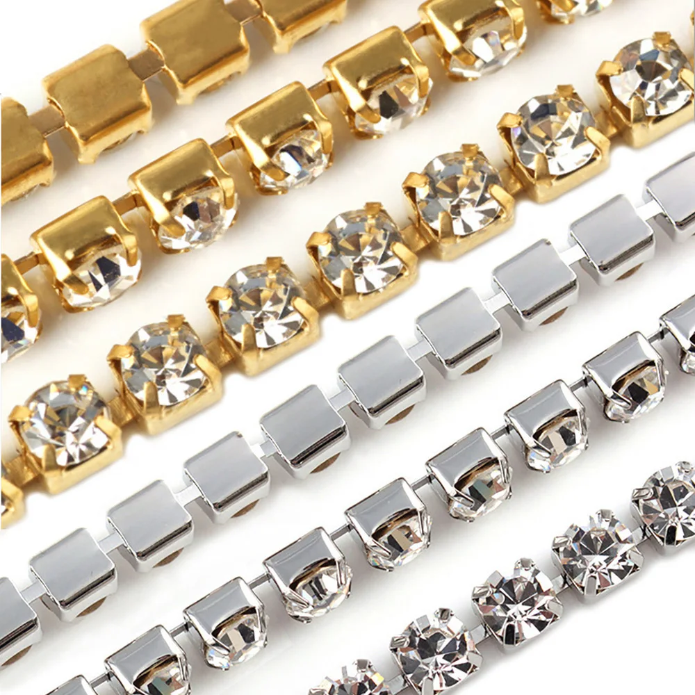 

Rhinestone Cup Chain Ss6-ss18 Gold Base Glitter Crystals Strass Stones Trim Chain Sewing Accessories Rhinestone Chain Craft
