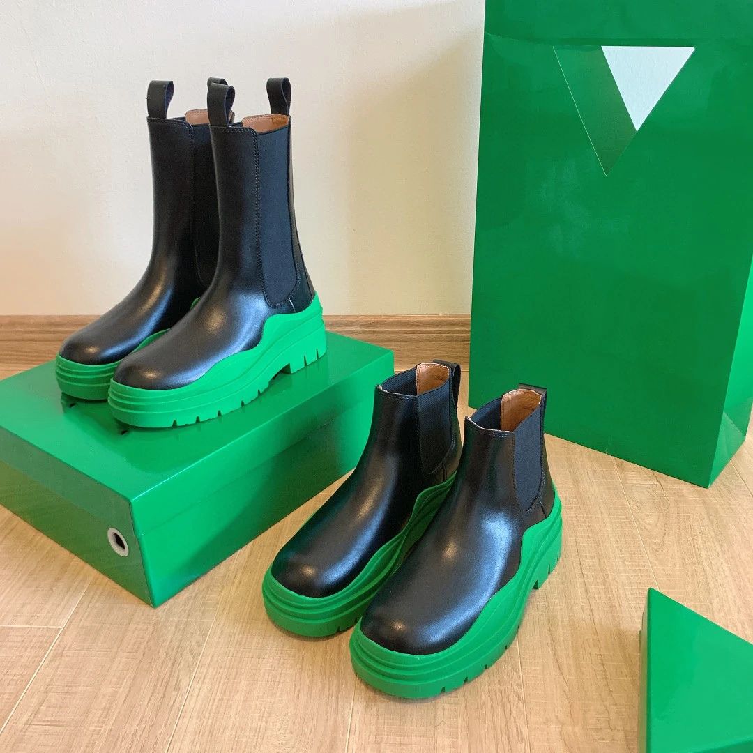 

2022 new arrivals genuine leather thick soled B and V boots Green fashion high top veneta boots shoes for women, 6 colors