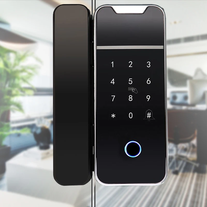 WiFi Bluetooth TTLock APP Fingerprint Glass sliding door lock for Office and Home