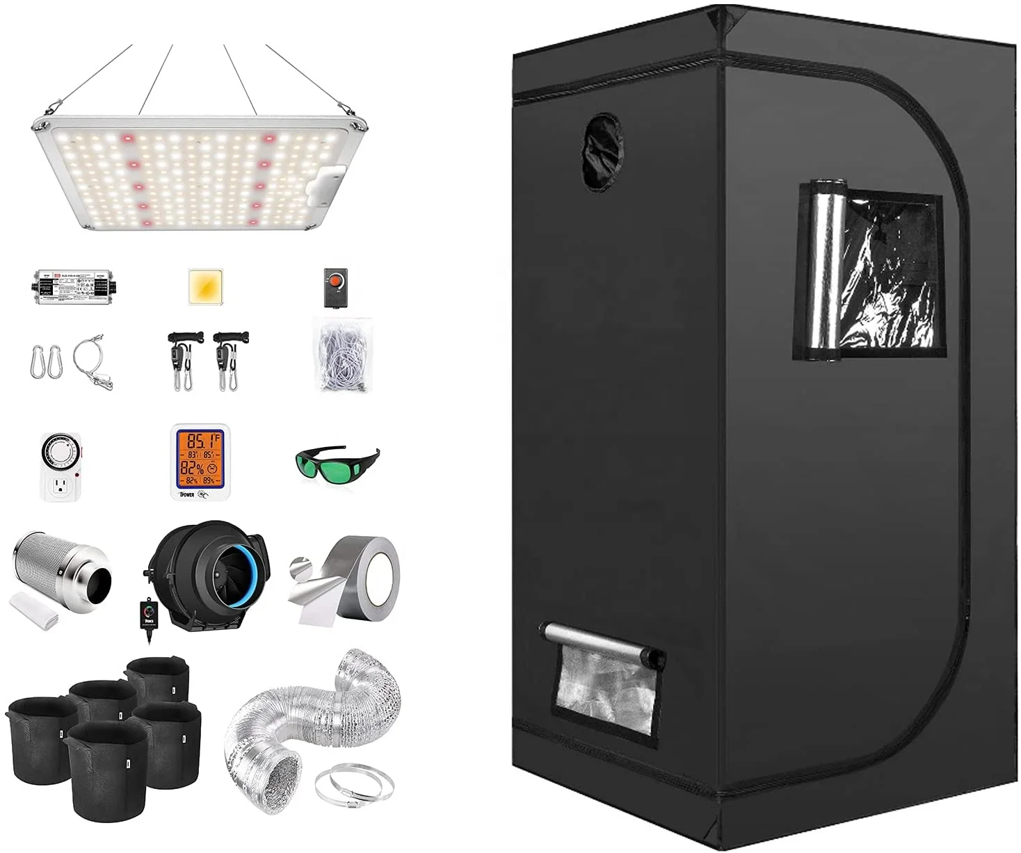 

Grow Tent Kit Complete Full Spectrum 60*60*120cm 24X24" LED Plant Light Lamp Indoor Greenhouse Combo GrowTent, Black