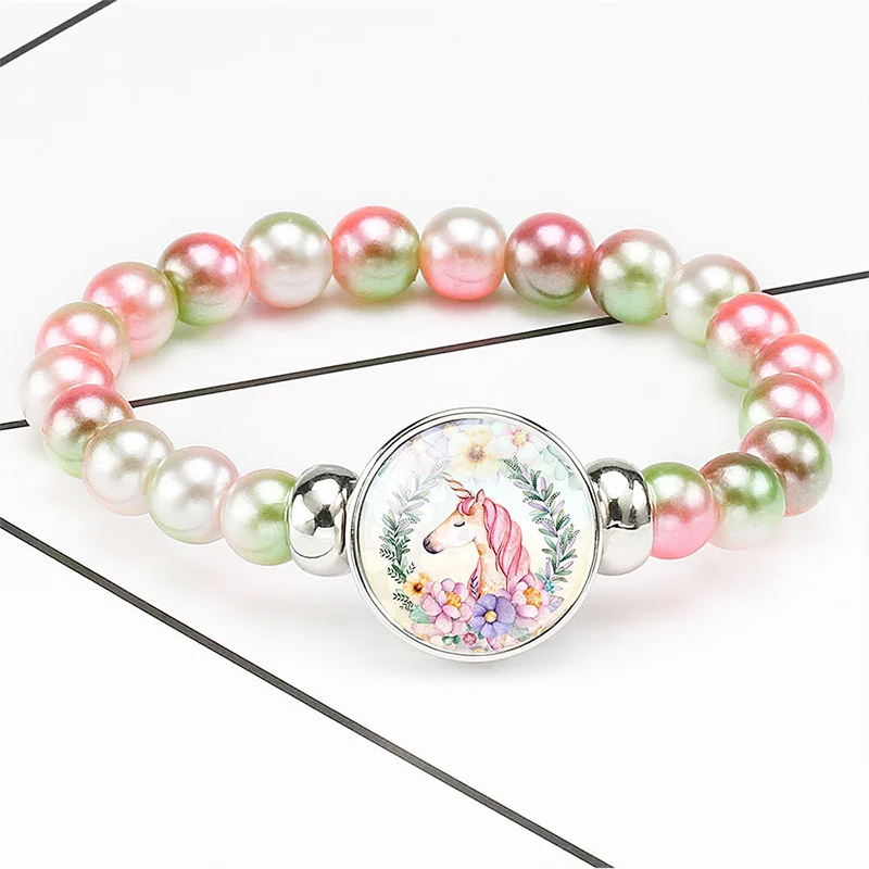 

Unicorn Beads Bracelets 18mm Snap Holder Buttons Dome Cabochon Flamingos Charms Trendy Bracelets Girls Women Boy Jewelry Gift, Picture shows