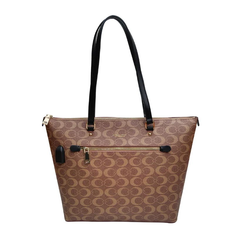 

Luxury Famous Brand Fingerprint Women Top Handle Satchel Handbags PU Leather Bags Zip Closure Shoulder Leather Tote Bag Lock, Khaki
