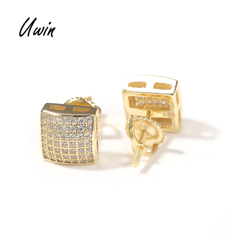 

UWIN Hip Hop Mens Micro Paved Earrings Square Iced Out CZ Stud Earring Bling Rapper Jewelry