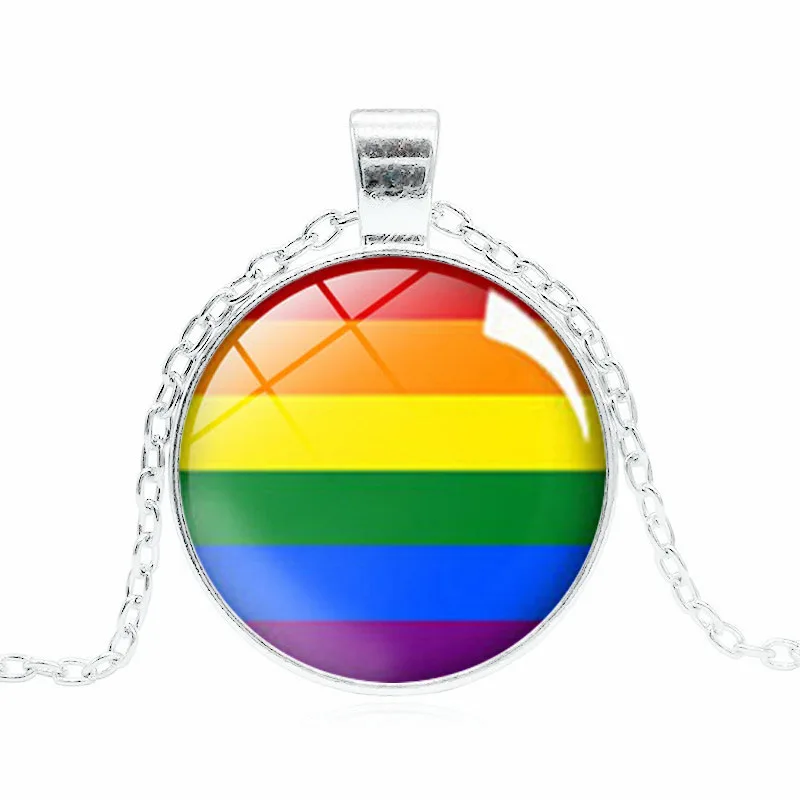 

Fashion Gay Ornament Gay Pride Rainbow Pendant Time Gem Cabochon Couple Necklace