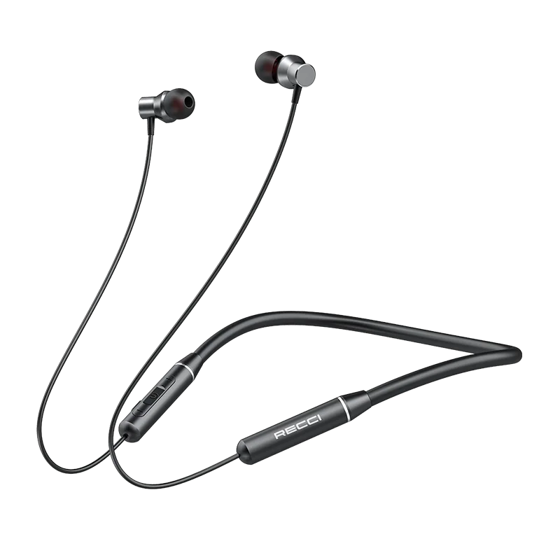 

Recci 2021 new product 2 in 1 lenovo sports ture wireless earphone headset neckband earphones wireless, Black