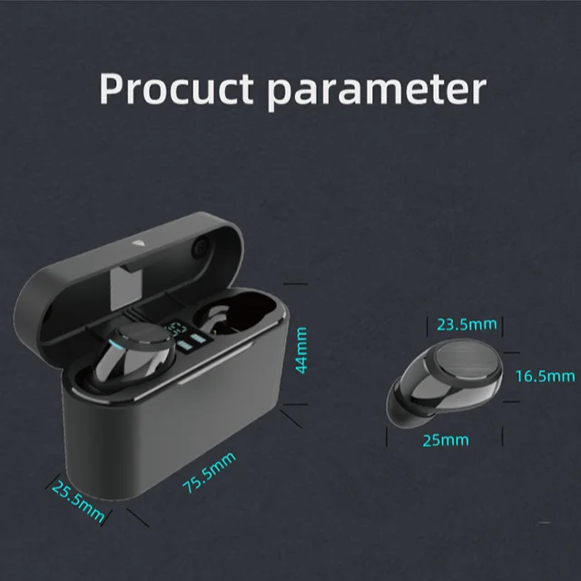 

Mini Headphones Tws 5.1 Wireless Earbuds Earphone With 2000mah Charging Sports Gaming Headset With Led Display Headphone, Black