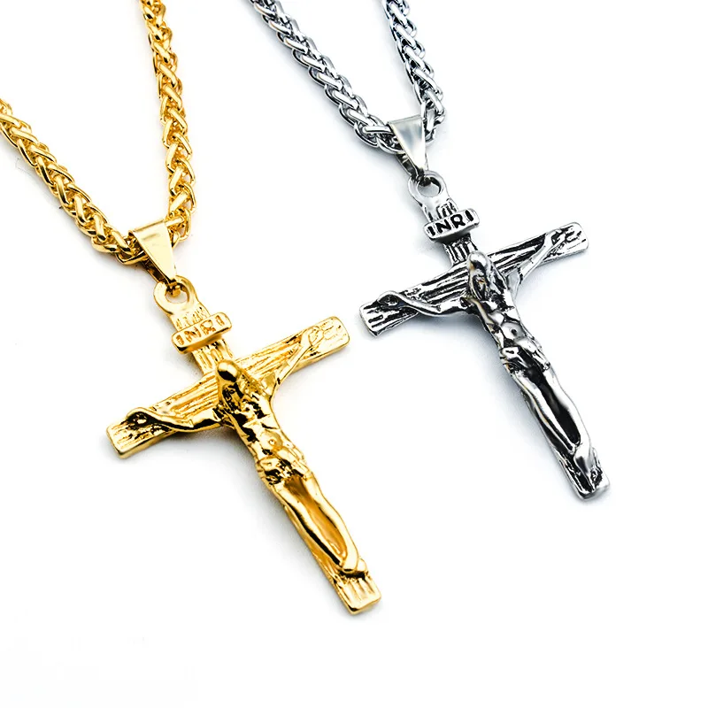 

Colgante Men Christian Religious Statement Gold Cross Pendant Jesus Necklace Stainless Steel Antique Cross Crucifix Jewelry, Picture