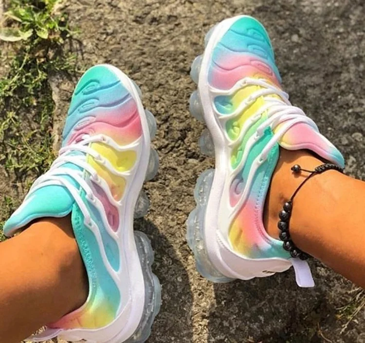 

2021 Autumn Fashion Women Rainbow Slip-On Flat With Color Block Platform Thick Bottom Teniss Sneakers