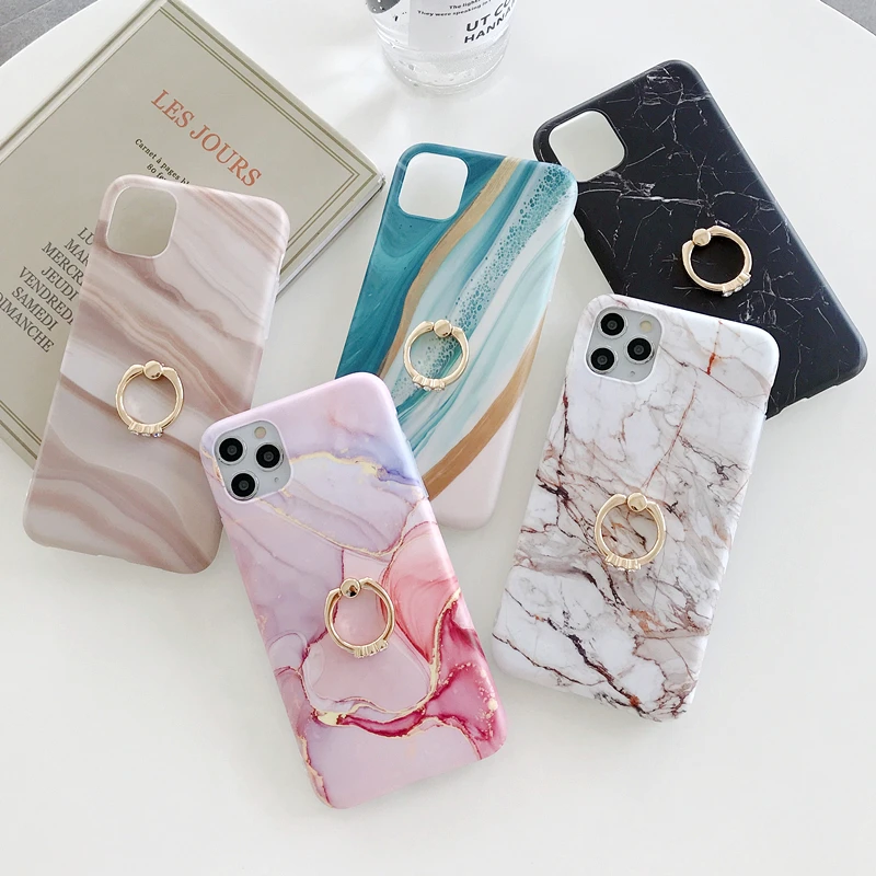 

Matte frosted surface ring stand Wholesale marble phone case for IPhone 12 Pro max