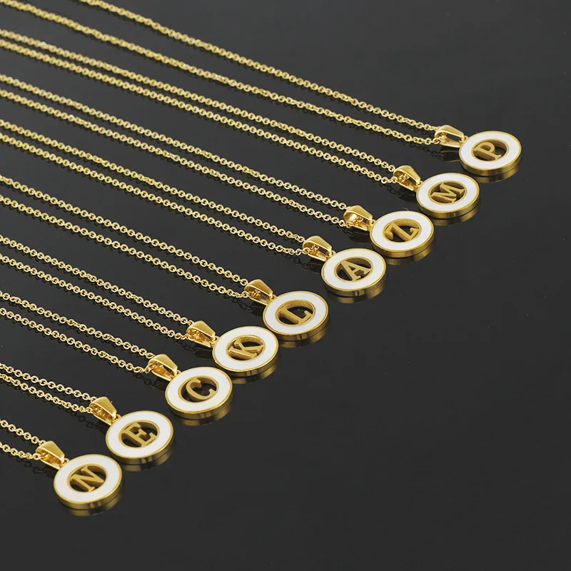 

Stainless Steel Shell Circle Initial Letter Pendant Necklace Gold plated Women And Men Necklace, As pic