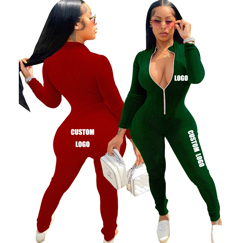 

Free shipping Ready to ship fall clothing fitness gym casual zipper women jumpsuits and rompers, Color avaliable