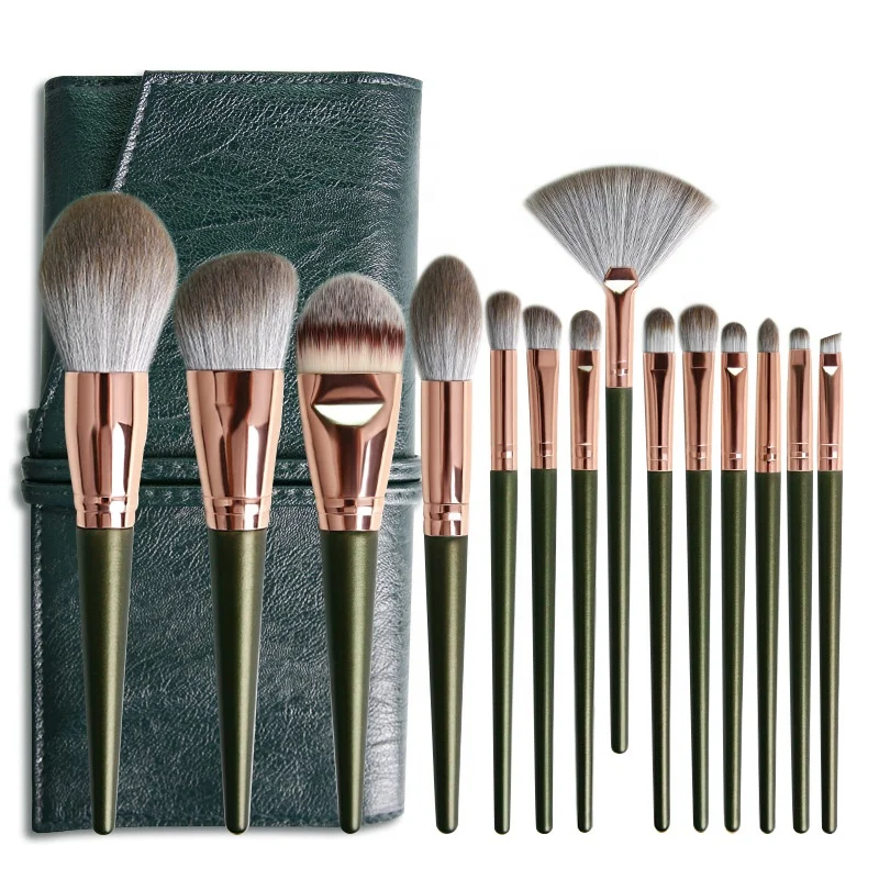 

YiHuaLe makeup brush set Green Luxury Makeup Brush Set Kit /Wood Handle Private Label foundation Cosmetic makeup brushes