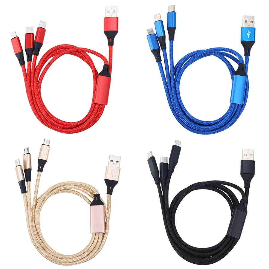 

wholesale usb cable 3 in 1 multi fast charging data cable 3in1/3-in-1/mfi mobile phone charger cable 3 in one, Red, black