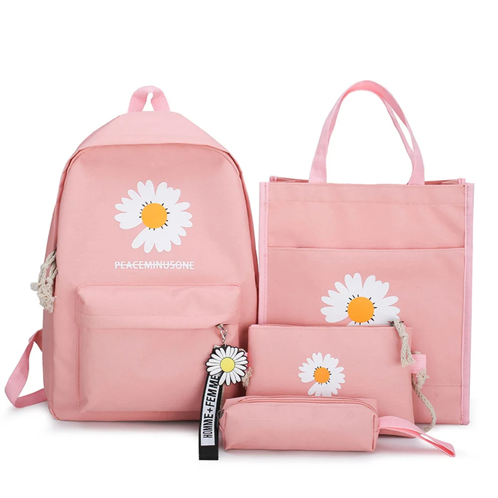 

Amiqi Fashion Sunflower Book Bag polyester 4 PCS ladies backpack school bag sets waist crossbody tote bag 0232