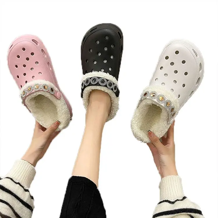 

The new 2021 fall/winter padded cotton fluffy slippers women's cave slippers D11700, White/black/pink