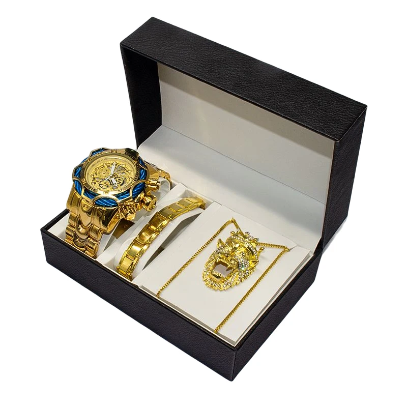 

Hip Hop Unique Quartz Watches Necklace Ornament Jewelry Watch And Bracelet Set Gift With Boxes