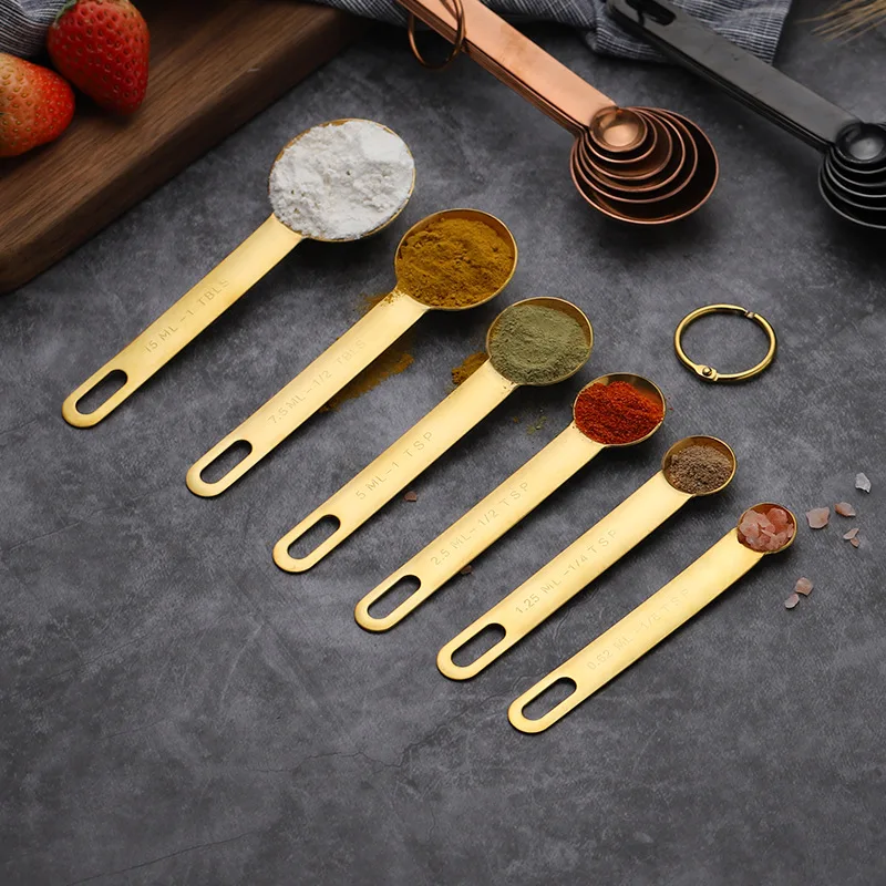 

Stainless Steel Measuring Spoons Set 6pcs Copper Kitchen Teaspoon Cooking Measuring Toolfor Baking, Black,gold,rose gold