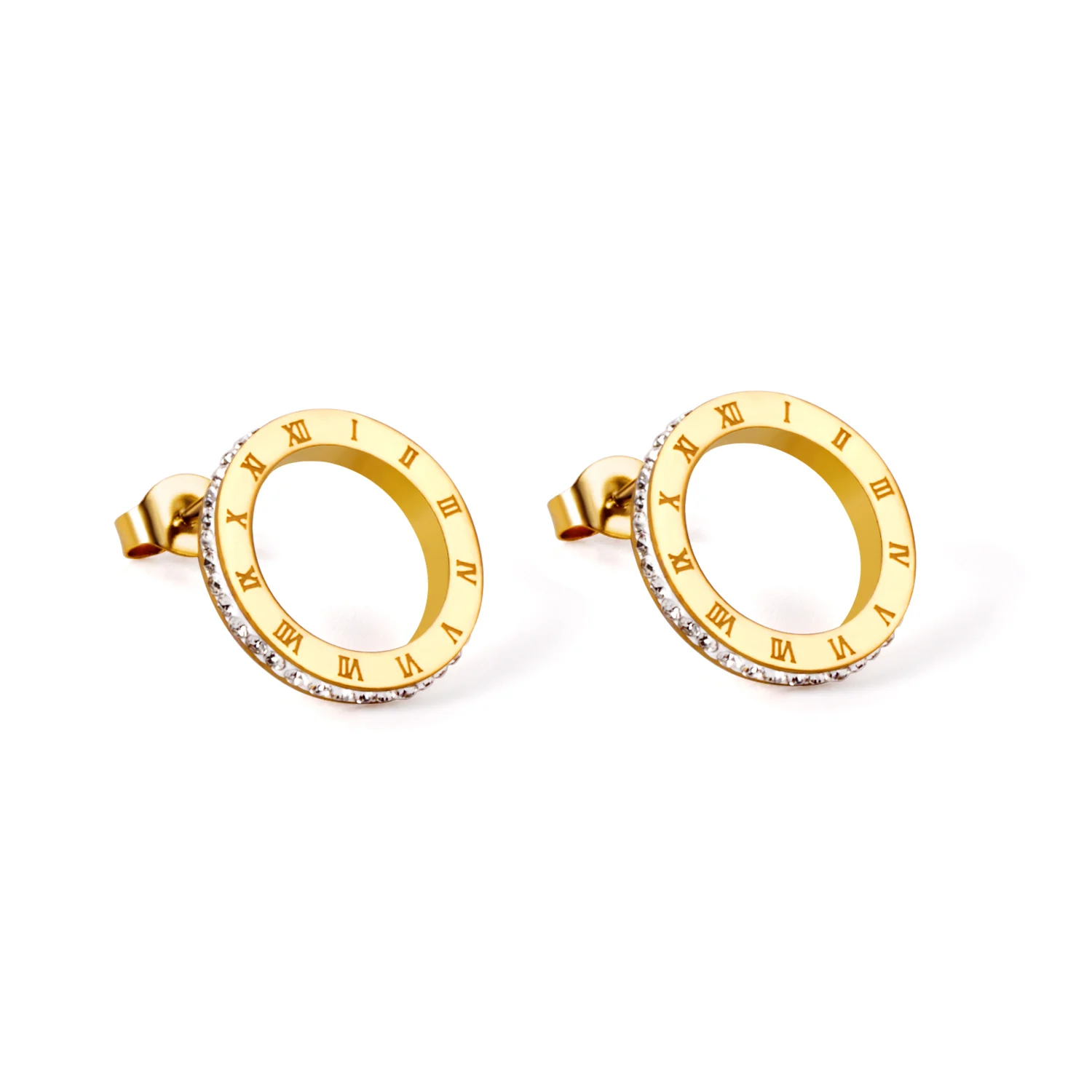 

Fast shipping fashion jewelry gold plated stainless steel stud earrings for girls