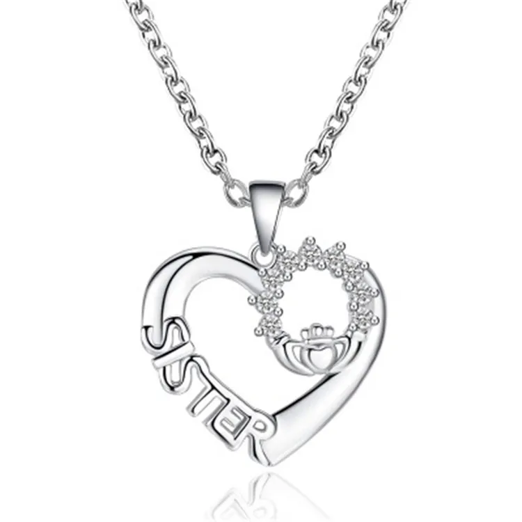

Wholesale Cubic Zirconia Heart Necklace Sister Letter Necklace Women Copper Alloy Jewelry