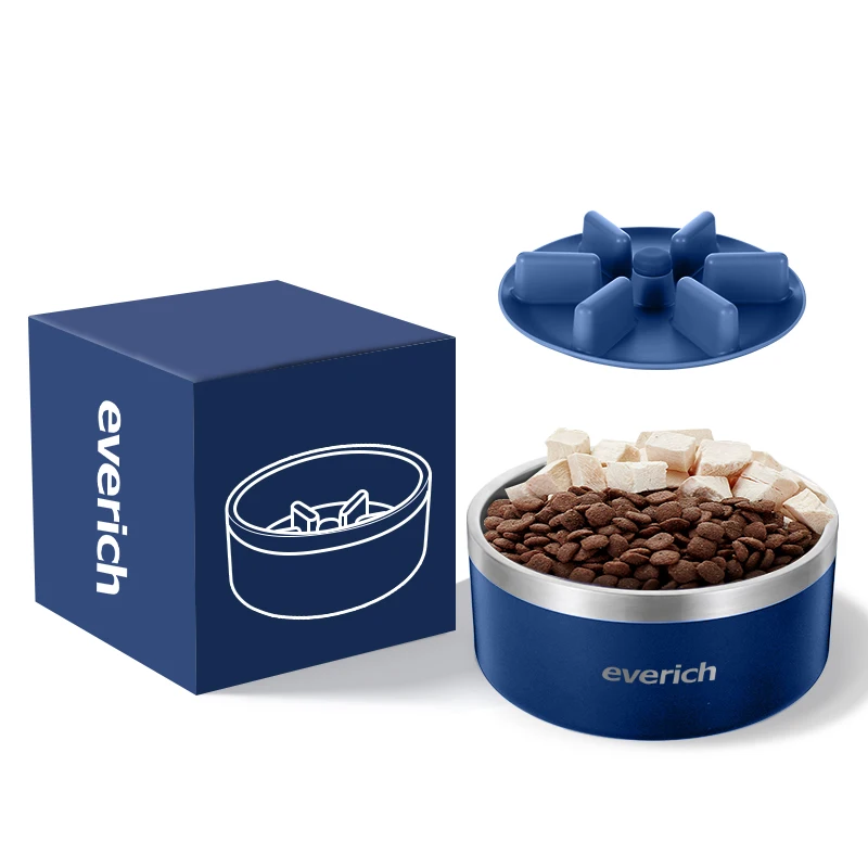 

Everich best selling smart Stainless Steel weighting keep kit slow feeder dog bowl