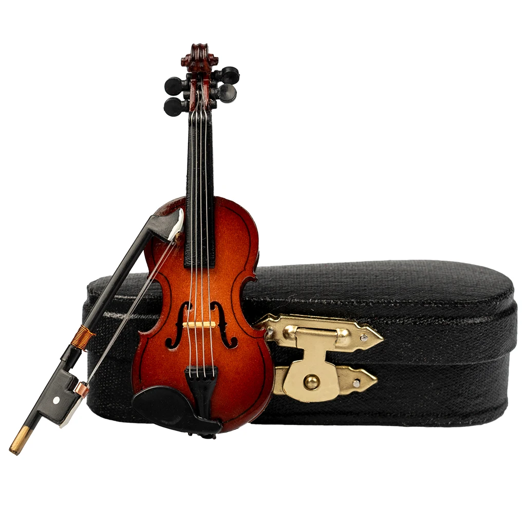 

Mini Violin Model With Mini Violin Bow Stand Wooden Musical Instruments Collection Decorative Ornaments Mini Violin Case, As the picture show