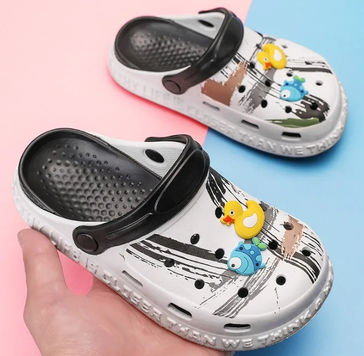 

Summer cartoon children's middle and old boys' beach shoes indoor sandals non slip soft soled slippers beach shoes, White,black,pink