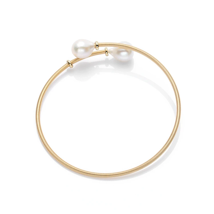 

Aimgal Fashion trendy natural fresh water pearl bracelet 14K gold double pearl bracelet adjustable bracelet
