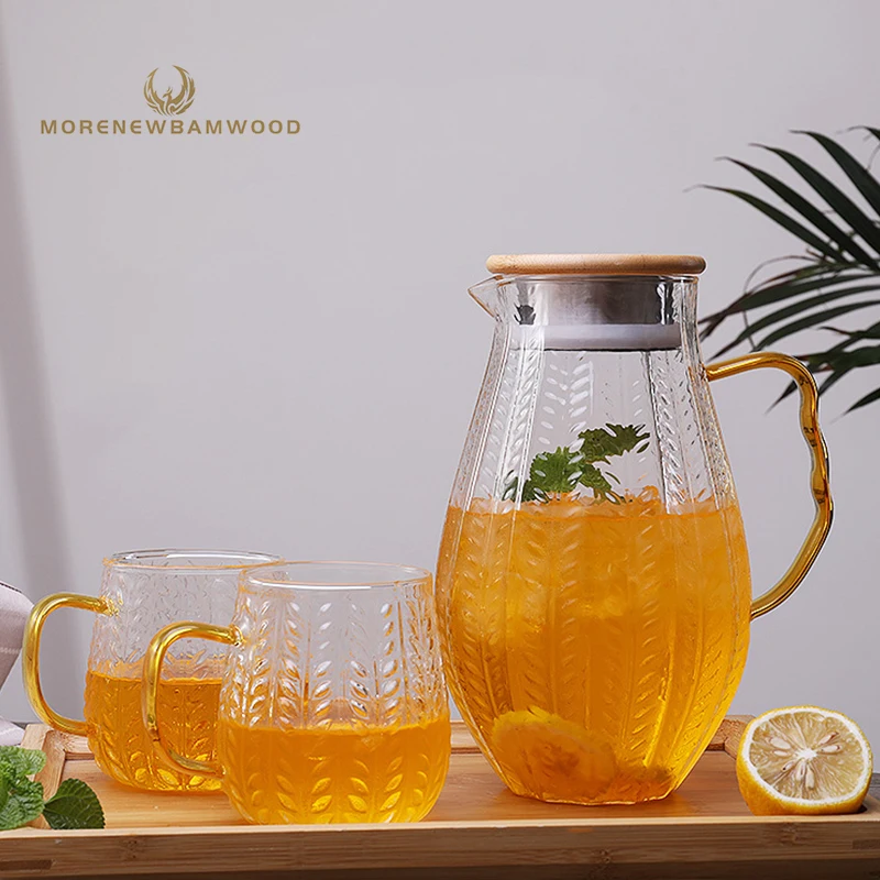

Factory outlet glass tea set with bamboo cover, It can be heated by electric ceramic furnace