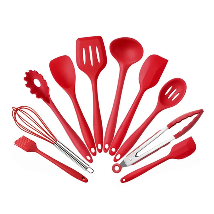 

Amazon hot sale silicone kitchen cooking tools 10 pcs utensil set for ready to ship, Black/ red /green/ blue
