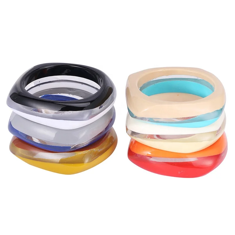 

Fashion Jewelry Creative Geometric Colorful Square Resin Acrylic Bangle Bracelet Jewelry Factory Price, Customized color