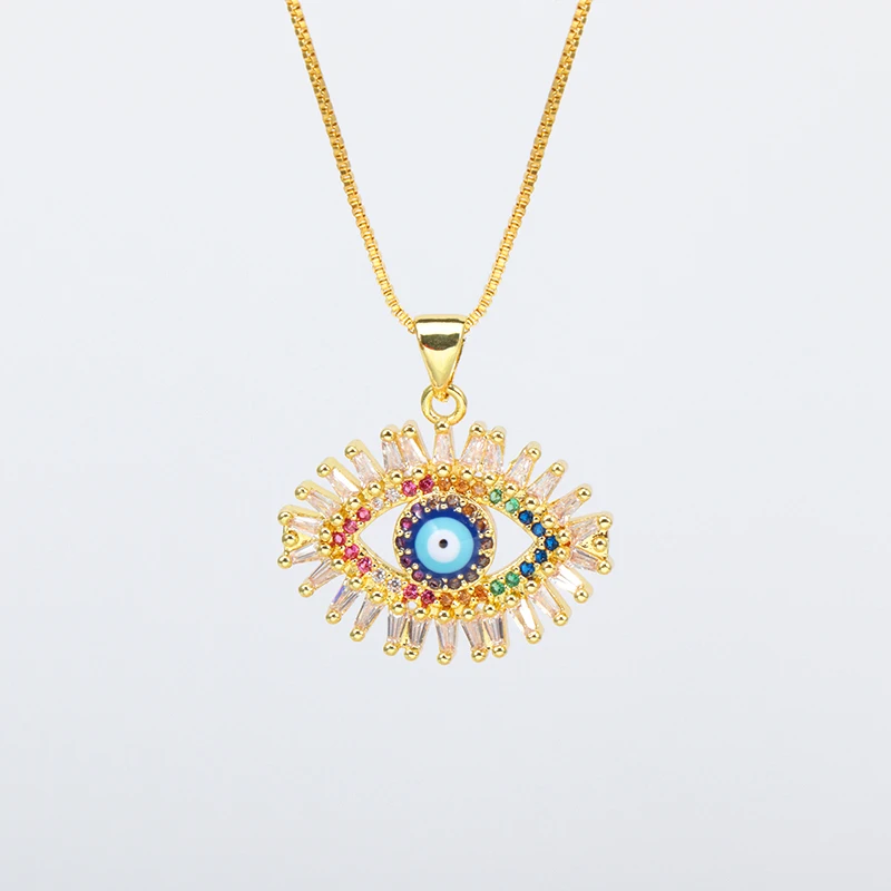 

2021 Newest Design 18K Gold Plated Colorful Crystal Rhinestone Evils Eye Necklace Micro Cubic Zircon Pave Turkish Eyes Necklace