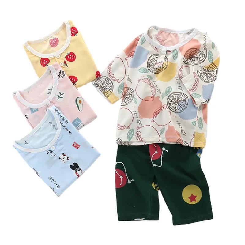 

Summer New Style Cartoon Children's cotton pajamas set Baby air-conditioned suit Three Quarter sleeves baby set clothes, Cartoon1-20