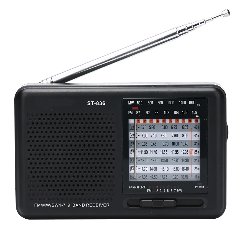 

Portable AM/FM/SW1-7 9 Bands Shortwave Radio Receivers Built-in Speaker AM / FM FM 88-108mhz/am 525-1600khz 2* AA Battery CN;GUA, Black