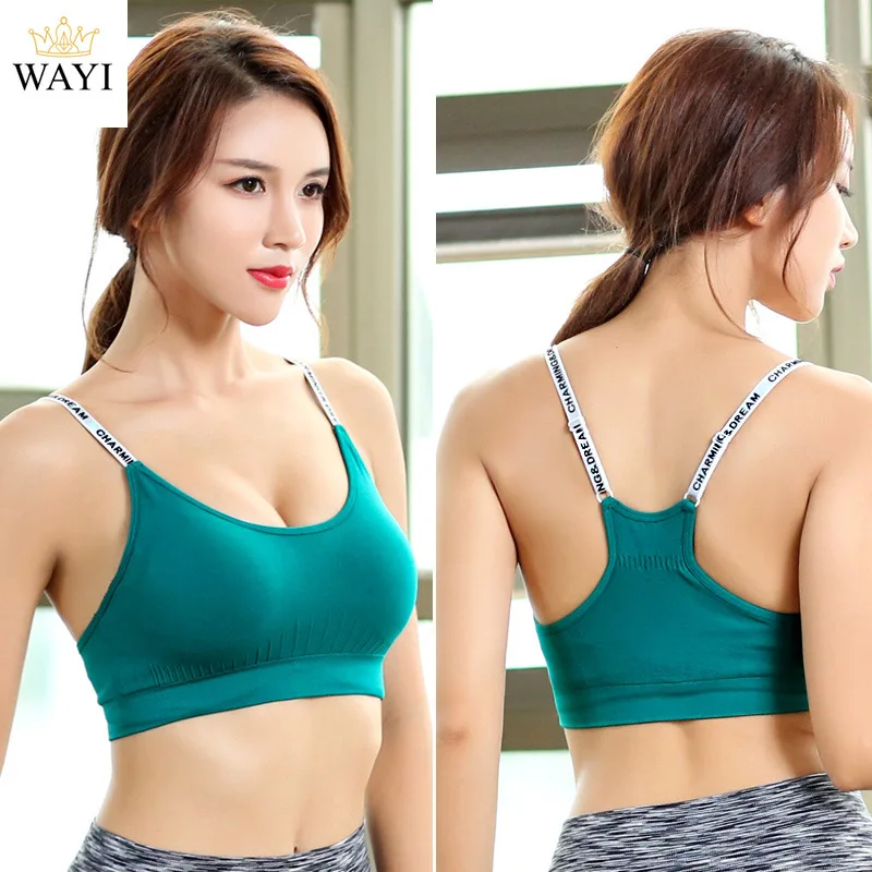 

Letter Shoulder Strap Yoga Fitness Sports Bra Quick-drying Running Training Shockproof Sports Underwear, 5 colors