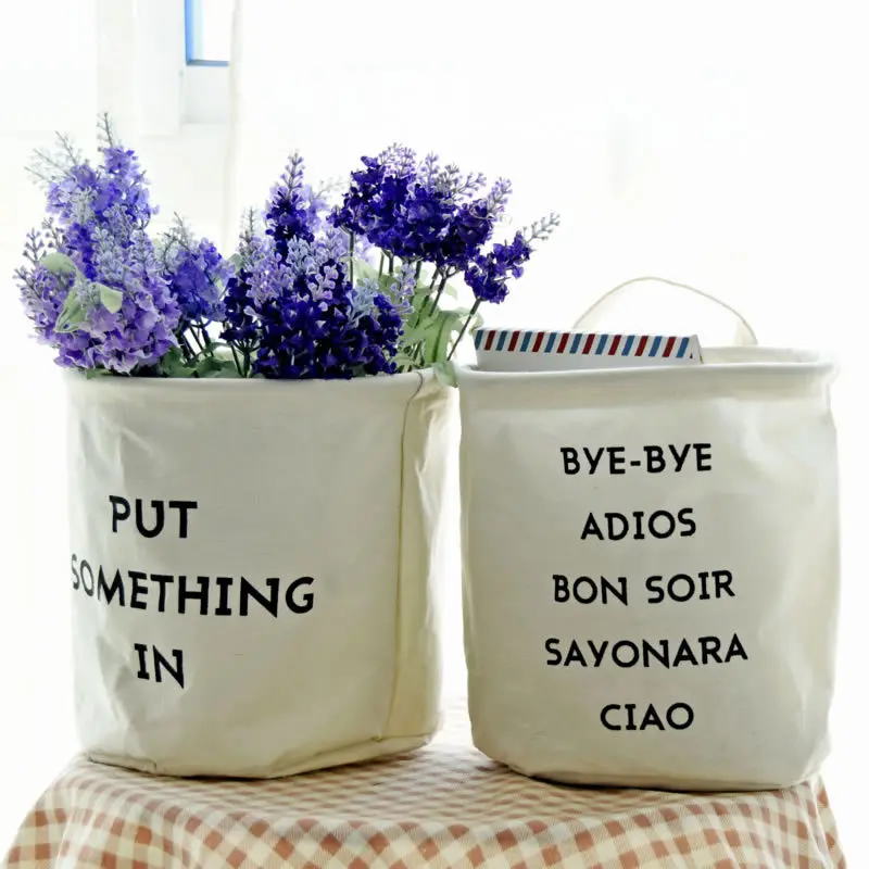 

G&D Small White Cotton Linen Desktop Wall Hanging Storage Baskets for Shelves