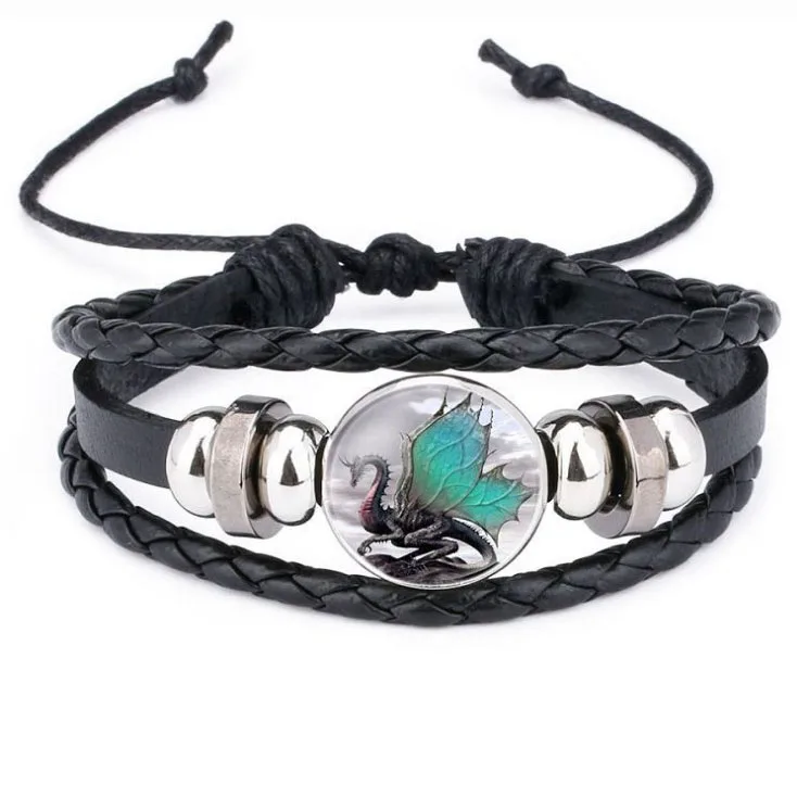 

Leather woven Time Gemstone Bracelet Customizable Pattern Friendship Bracelet Dragon Bracelet, Picture shows