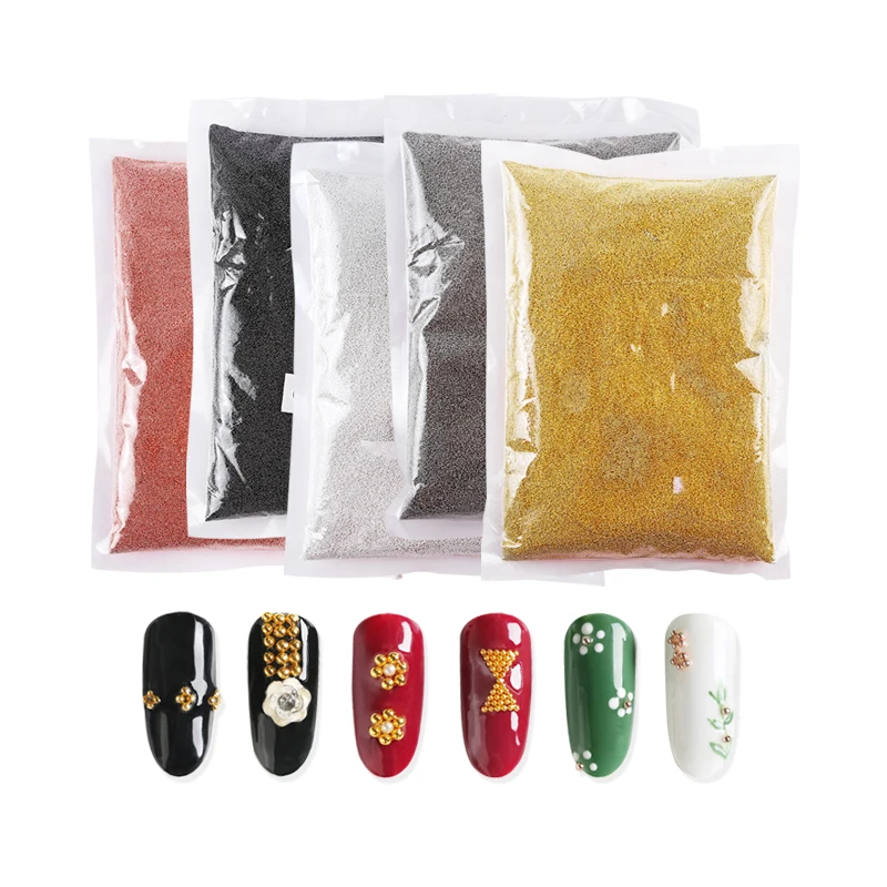 

Qiao 1kg Fine Metal Caviar Glass Bead No Hole Glitter Nail Art Decoration Rose Gold Micro Caviar Beads For Nail Art