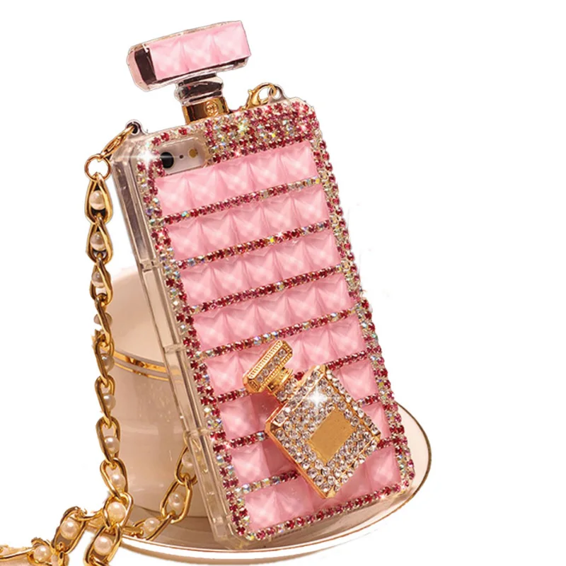 

Aesthetic rhinestone perfume case Satchel with handy ketten Pretty girl Phone case For iPhone 12 pro XR MAX, 4 colors